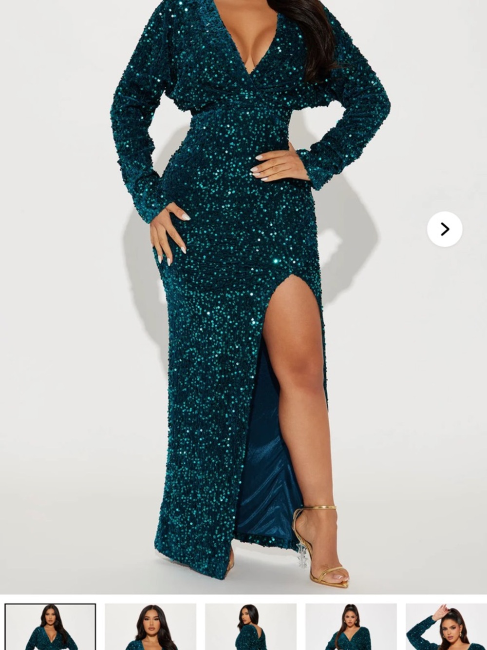 Fashion Nova Teal Sequin V-Neck Dress